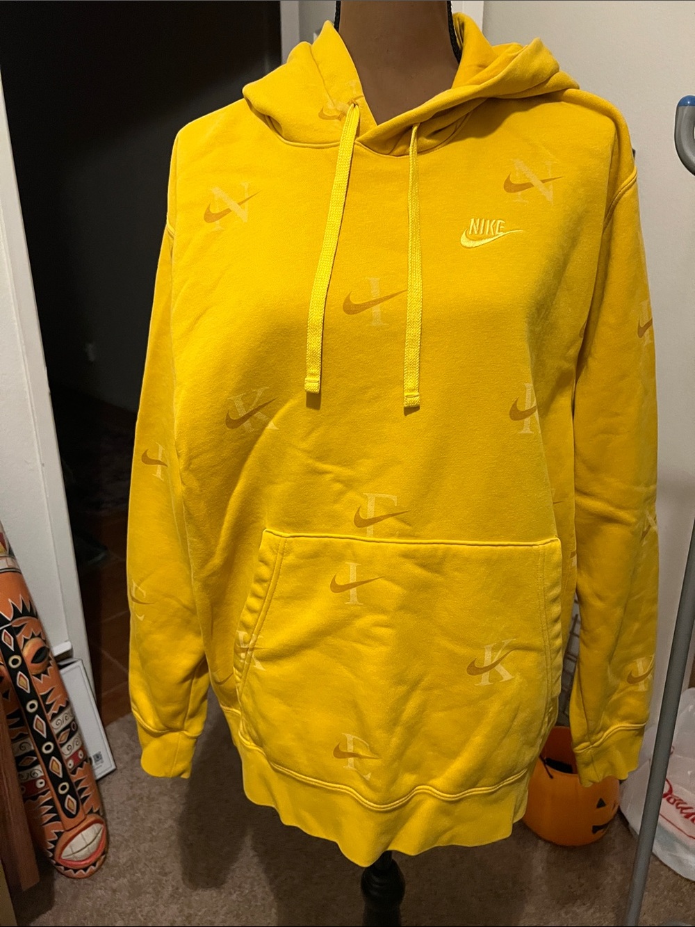 Nike Yellow Allover Swoosh Pullover Hoodie